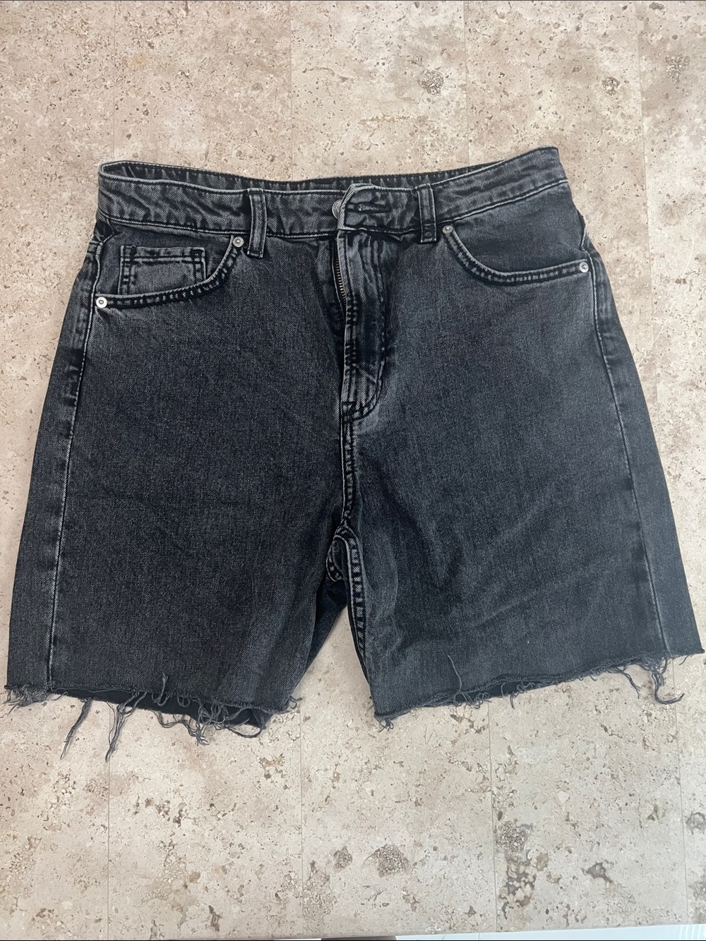Divided Black Washed Raw-Hem Denim Shorts